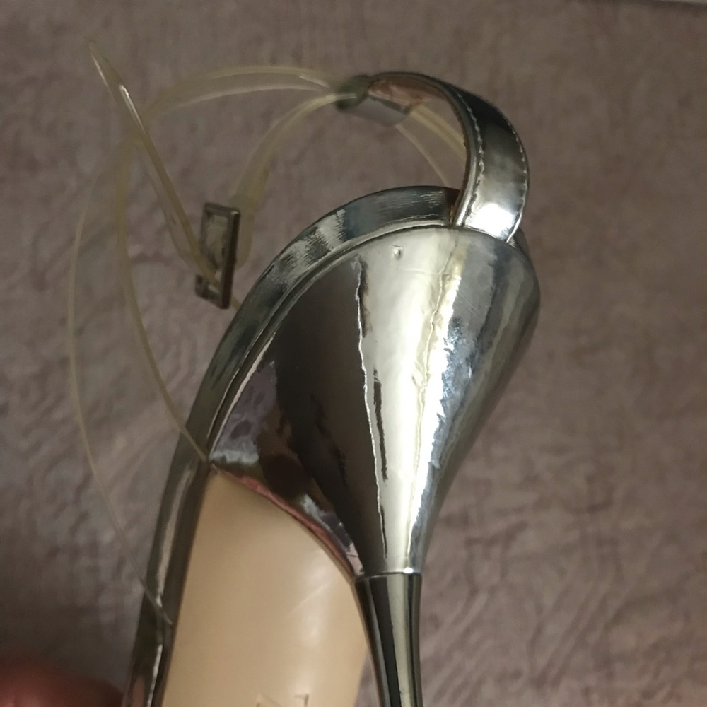 Zara Metallic Silver and Crystal Heeled Sandals - Picture 11 of 12